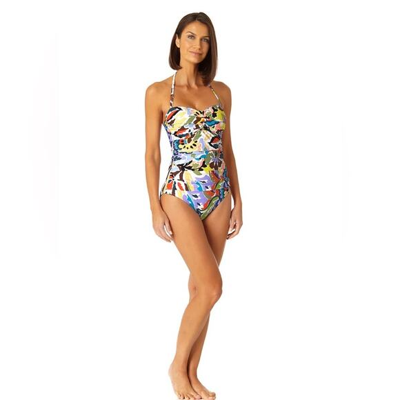 Anne Cole Twist Front Shirred One Piece Swimsuit Size 10 - Picture 3 of 17